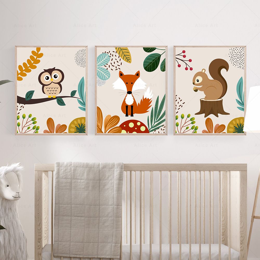 Boho Monkey Lion Giraffe Bird  - Baby Nursery Paintings 评论和价格