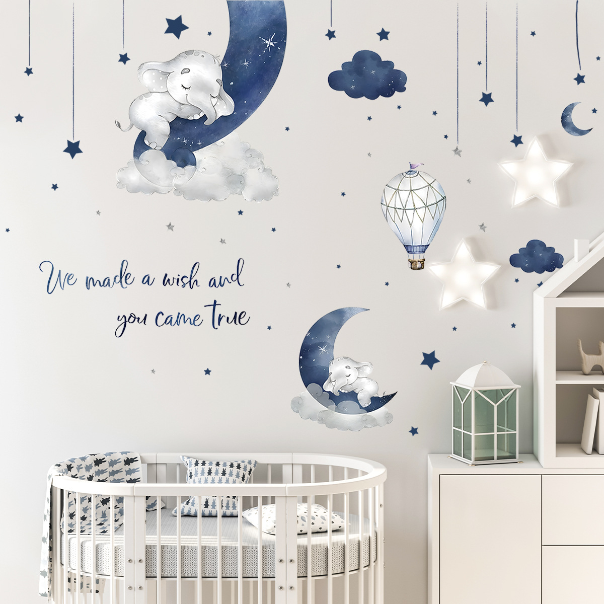Cartoon Elephant Moon Stars Wa - Baby Nursery Wallpaper 评论和价格