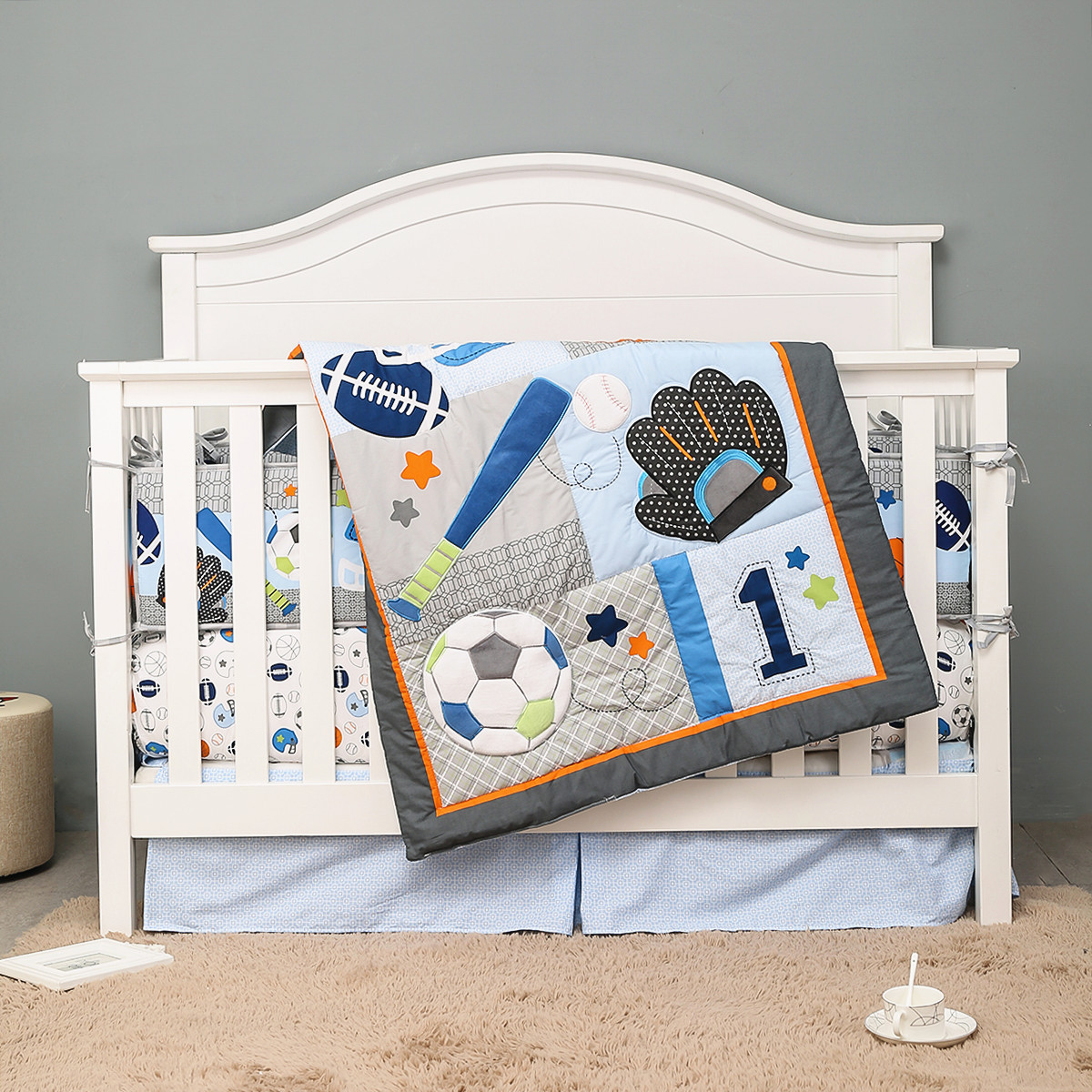 7Pcs Sport Baby Boy Bedding Nu - Baby Boy Nursery Quilt 评论和价格