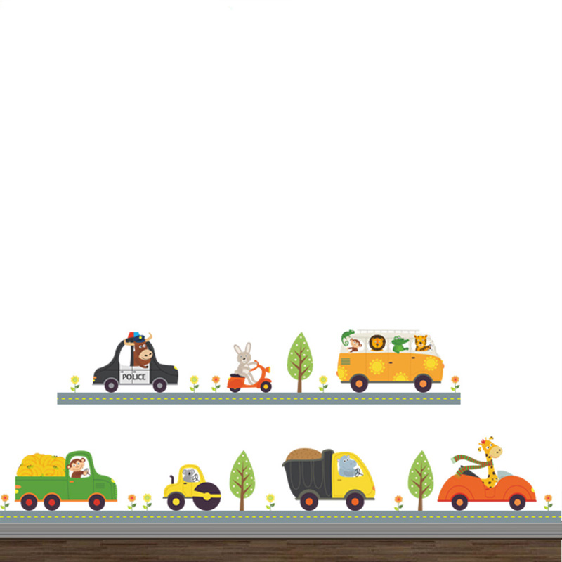 Cartoon Animals Car Wall Stick - Baby Nursery Wallpaper 评论和价格