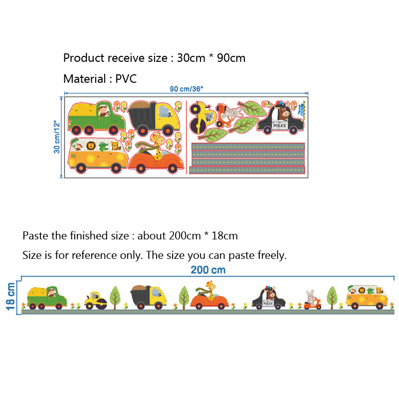 Cartoon Animals Car Wall Stick - Baby Nursery Wallpaper 评论和价格