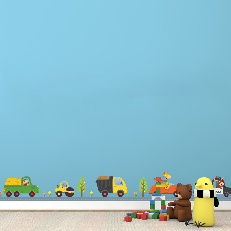 Cartoon Animals Car Wall Stick - Baby Nursery Wallpaper 评论和价格