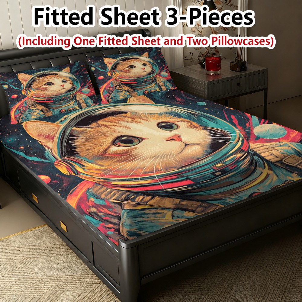 Space Cat Astronaut Bed Sheet  - Baby Nursery Bedding 评论和价格