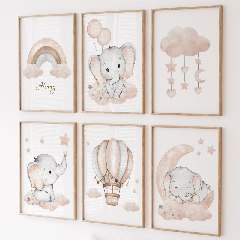 Cute Elephant Hot Balloon Moon - Baby Nursery Paintings 评论和价格