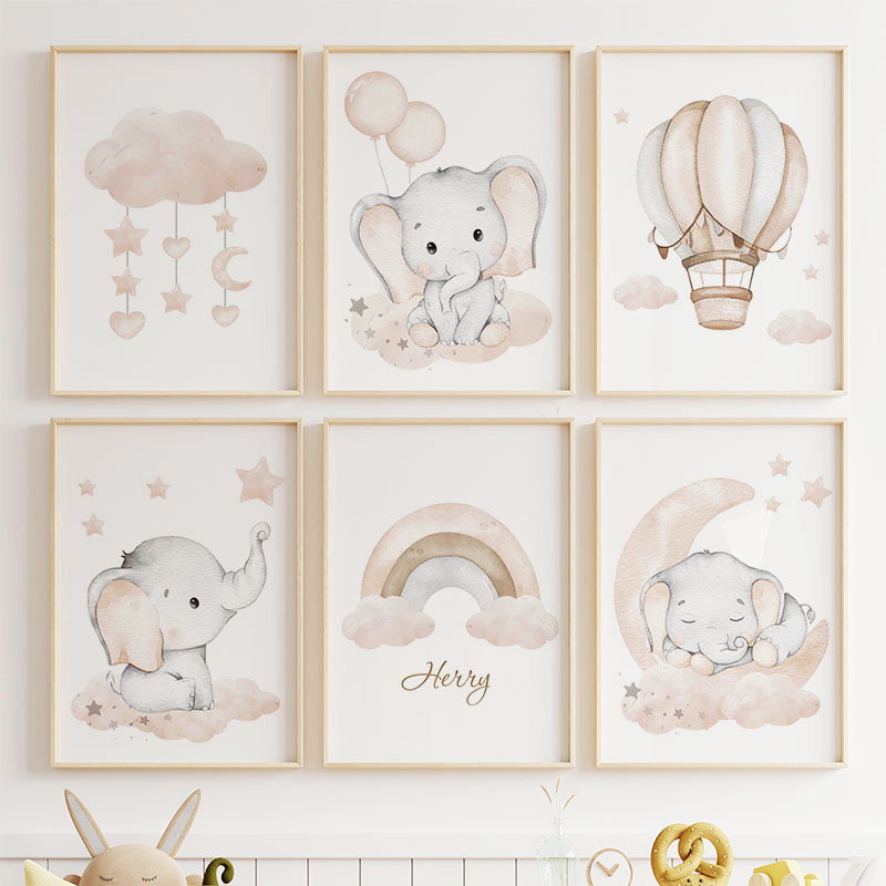Cute Elephant Hot Balloon Moon - Baby Nursery Paintings 评论和价格