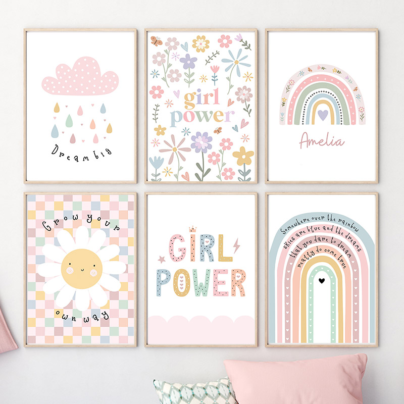 Sun Flower Rainbow Cloud Heart - Baby Nursery Paintings 评论和价格