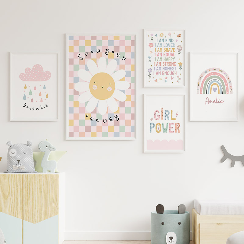 Sun Flower Rainbow Cloud Heart - Baby Nursery Paintings 评论和价格