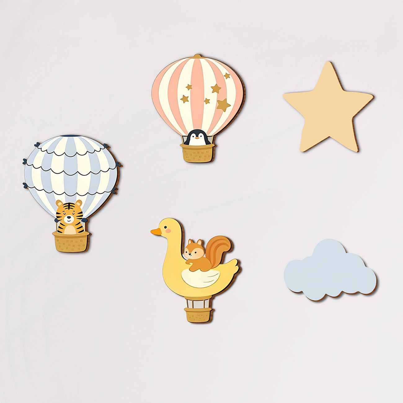 5Pcs Animal Hot Air Balloon Wo - Baby Nursery Wallpaper 评论和价格