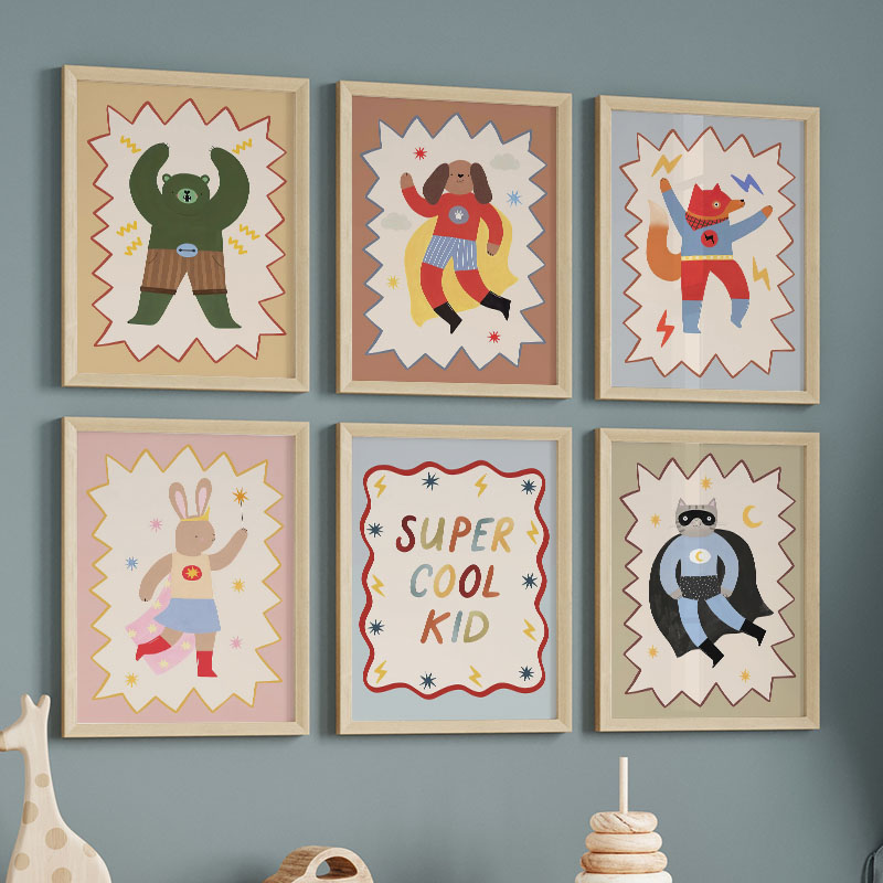 Funny Cartoon Super Cool Kid N - Baby Nursery Paintings 评论和价格